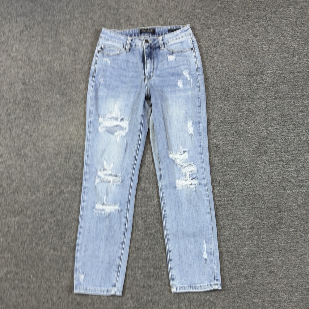 Judy Blue Boyfriend Fit Light Blue Distressed Destroyed Denim Jeans Women's 26